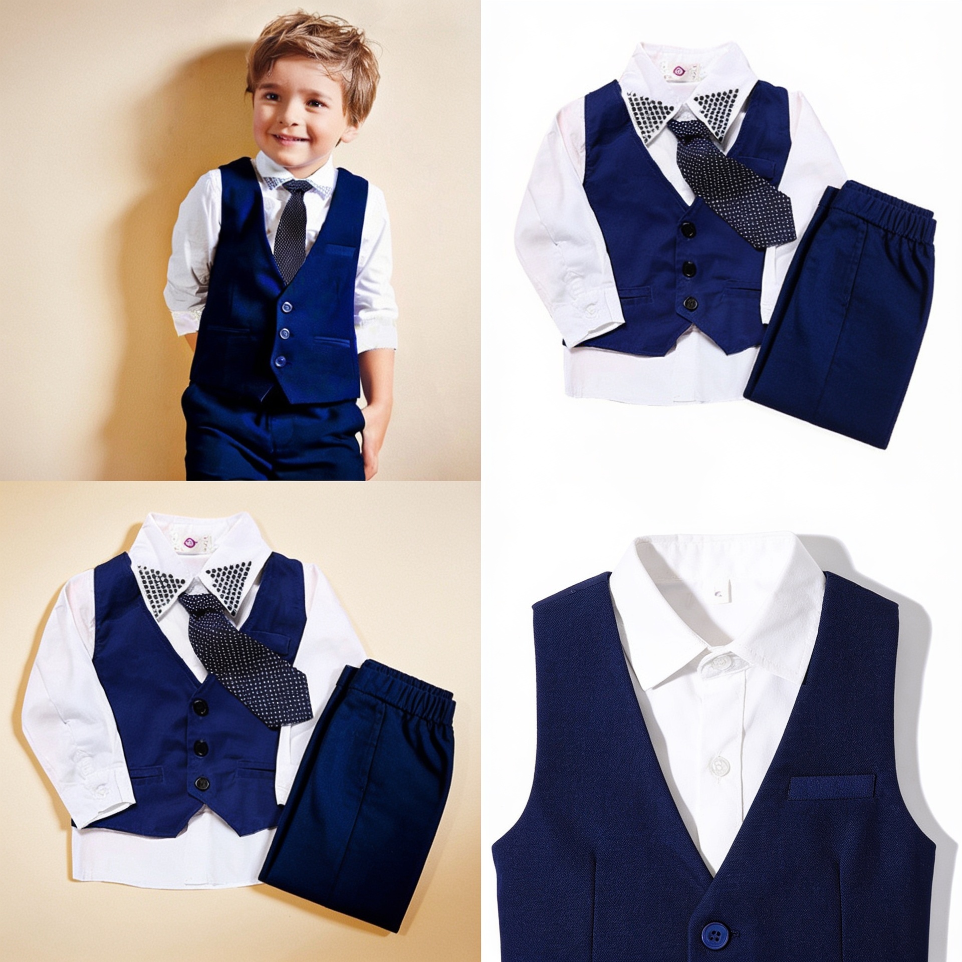 Boys Gentleman Vest Suit Set solid studio product photo for Velvet Souq UAE