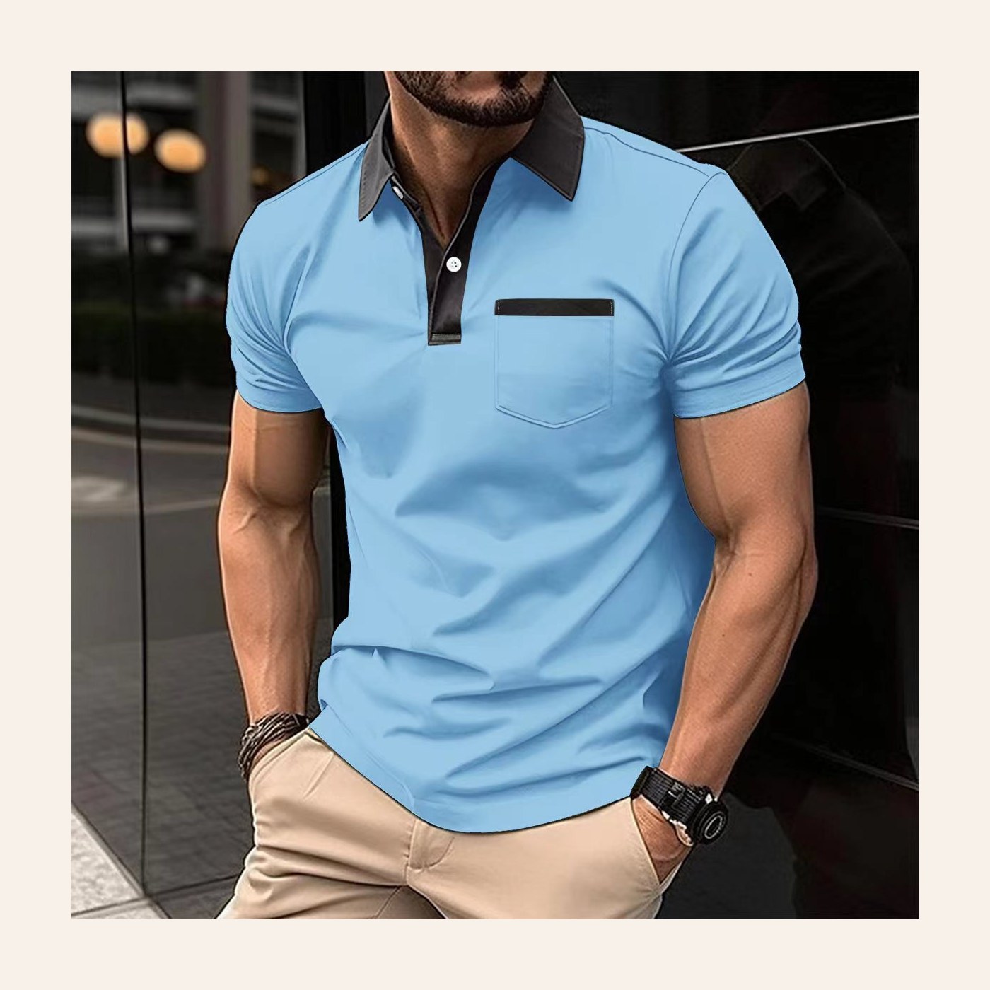 Gents Lapel Fashion Slim Pocket Short-Sleeved T-Shirt Polo Shirt gallery image