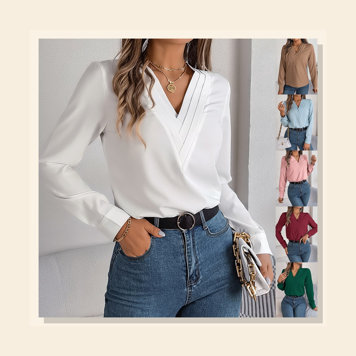Ladies Commuter V-Neck Blouse studio product photo for Velvet Souq UAE